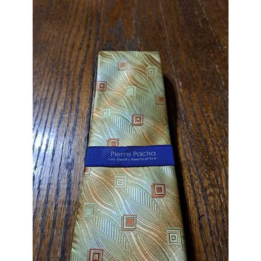 New Pierre Pacha Handmade Gold Orange Mens Dress Neck Tie
